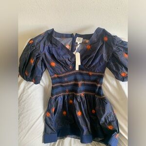 Hope for Flowers Tracy Reese Anthropologie Women’s Blue Floral Puff Mini Dress L